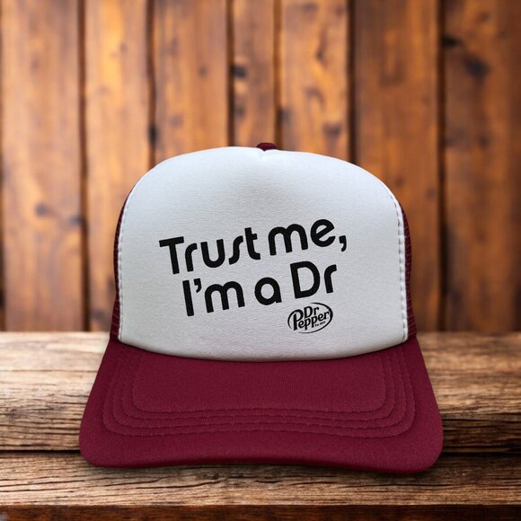 Snap-Back Other - Dr. Pepper Mens Trucker Hat Maroon Snapback Trust Me I'm A Dr Vintage Ad Logo